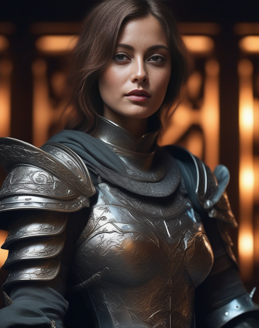 01238-sdXL_v10VAEFix-lora Ella Purnell v2 1 0 ellprnllfll woman portrait female intricate detail of face and body plated armor with a sword made out.png